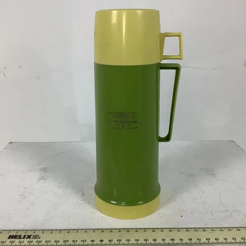 Green Plastic Thermos Flask With Cream Cup