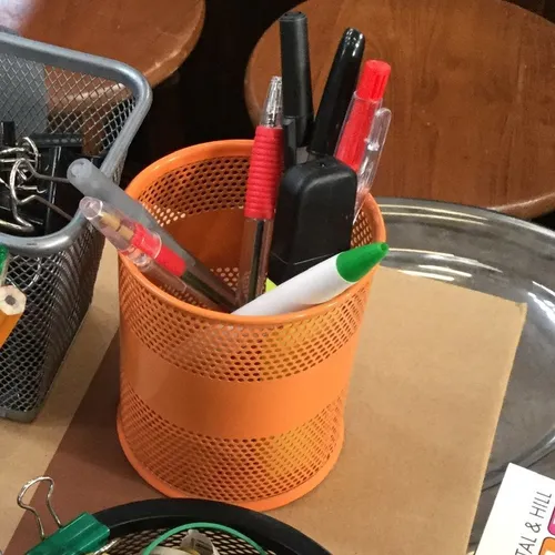 Orange Metal Mesh Pen Pot