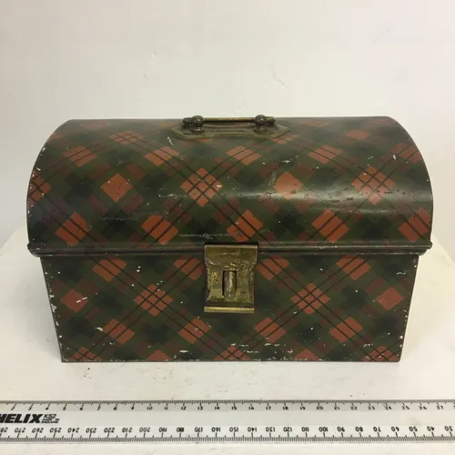 Period Tartan Metal Handled Box with Hinged Lid