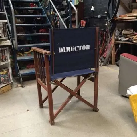 Directors style folding chair with blue fabric