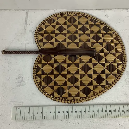 Two Toned Patterned Wicker Hand Held Fan