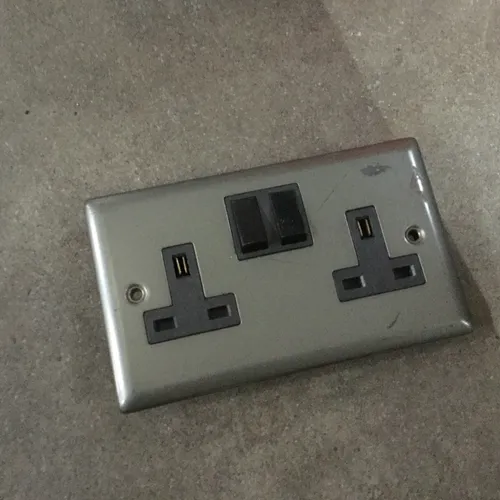 Brushed Nickel and Black Double Plug Socket