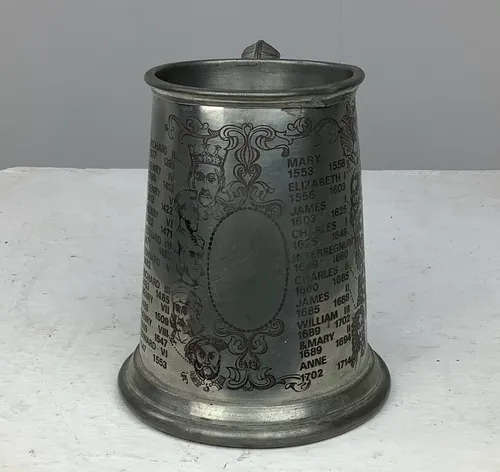 Pewter Tankard Engraved with British Monarchs