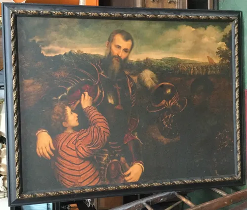 Portrait of a Man in Armor with Two Pages by  Paris Bordon Painting 137cm x 178cm