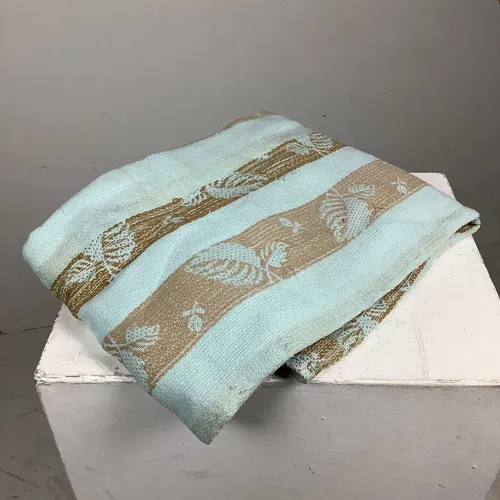 Light Blue and Gold Leaf Patterned Fabric