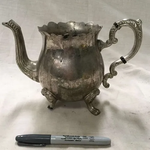Unpolished Silver Teapot with Scalloped Edge (NO LID)