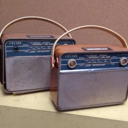 Period Cossor All Transistor radio with wooden panel sides