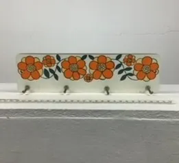 White and Orange Floral 4 Hook Rack