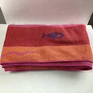 Orange and Red Towel with Purple Fish