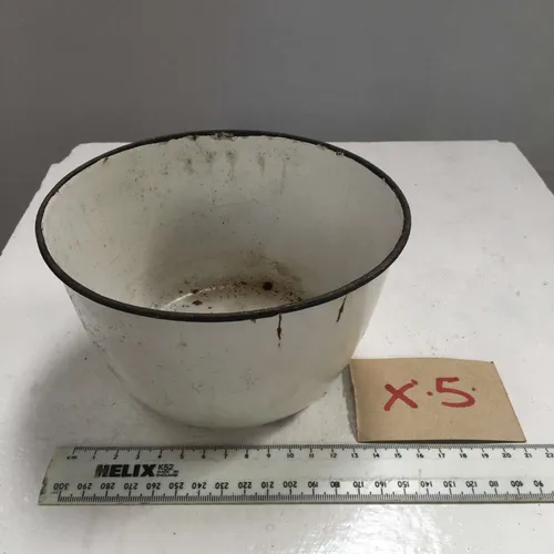 Period Aged White with Black Trim Enamel Mixing Bowl