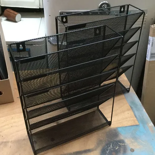 Black wire mesh wall hanging document/invoice trays