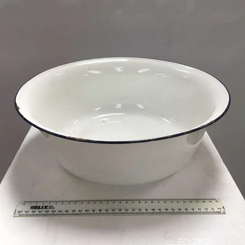 Round White with Blue Trim Enamel Bowl Basin