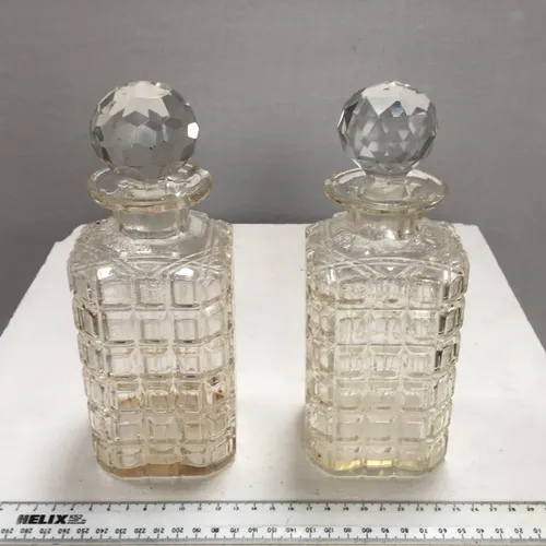 Decanter, cut glass, square base, crystal, with stopper