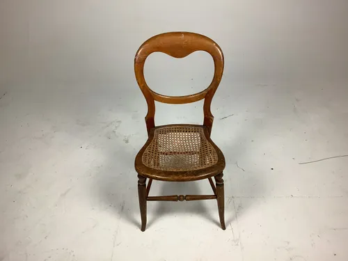 Wood round back dining chair with rattan seat 