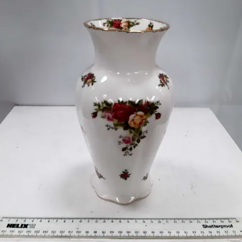 Royal Doulton white vase with rose design and gold trim