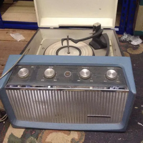 Period HMV record player unit blue and silver