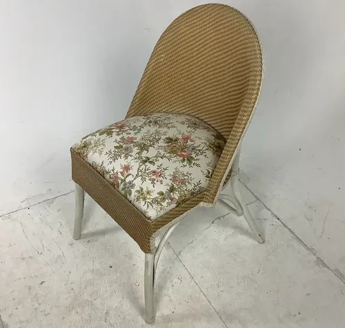Wicker Chair with Floral Fabric Seat Cushion