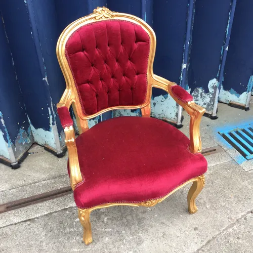 Red Velvet and Gold Gilt Armchair Chair