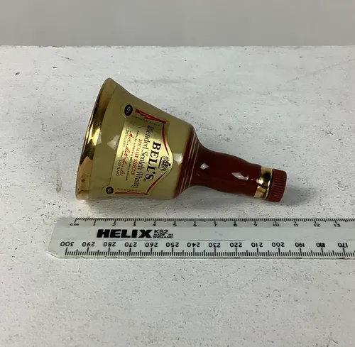 Small Brown and Cream Ceramic Bells Whiskey Bell Bottle