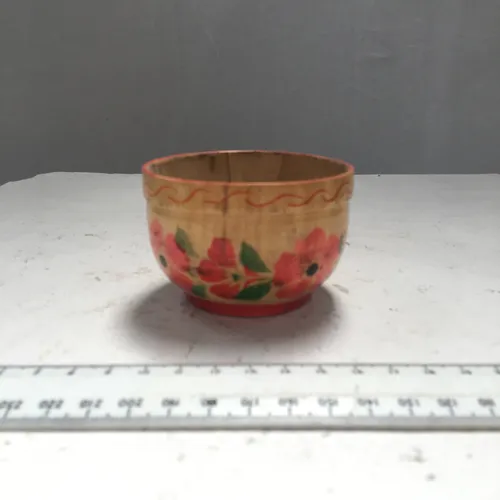 Small Light Wood Floral Painted Bowl