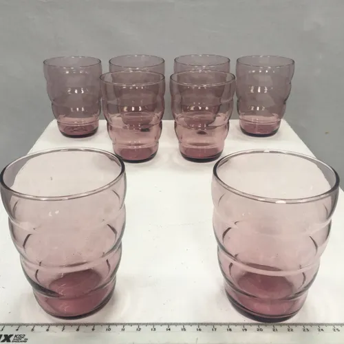 Set of 8 Purple ribbed tumbler glass