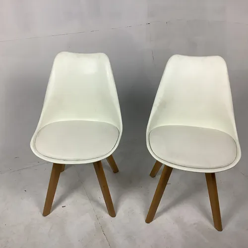 White plastic Eames style chair with cushioned seat (2 Available)