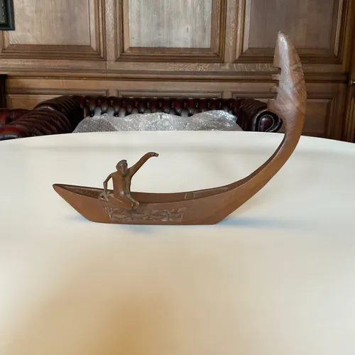 Man in Wood Boat Ornament 