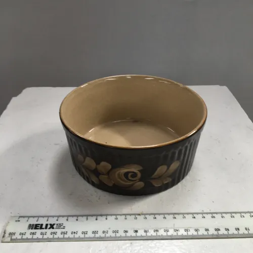 Brown Ceramic Bowl with Floral Detail
