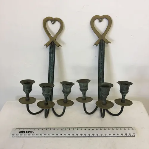 Wall hanging wrought iron candle holders/candelabra with love heart feature