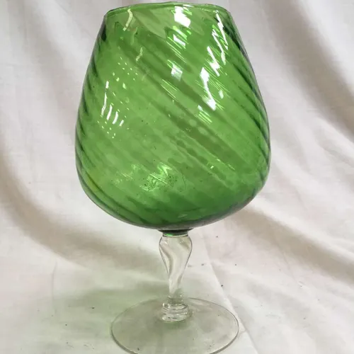Green Glass vase with clear stem and base