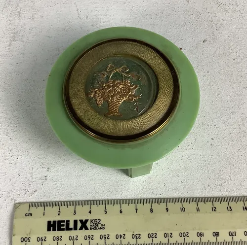 Green Plastic Round Jewellerery Box with Gold Floral Design