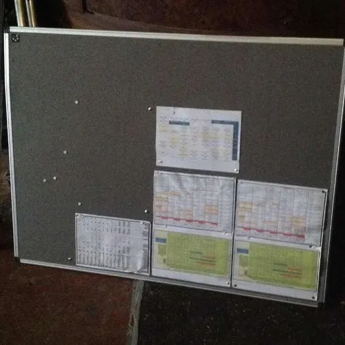 Modern notice board, grey felt with metal border