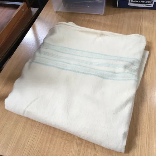 White Wool Blanket with Blue Stripes