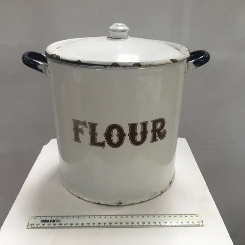 Period Round Enamel Flour Bin