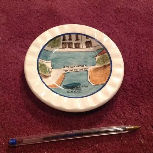 Ceramic souvenir ashtray (Hand-painted Crete waterside scene)