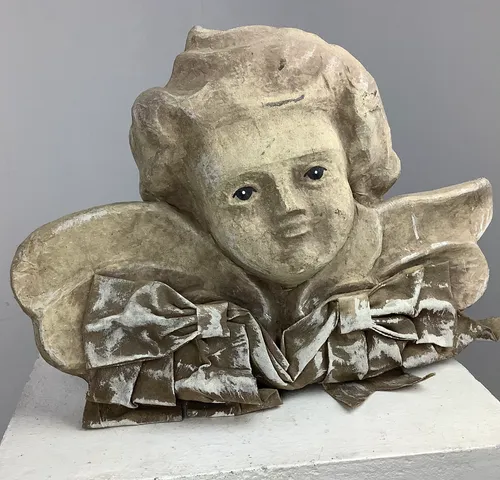 Grey Cherub Plaque Statue