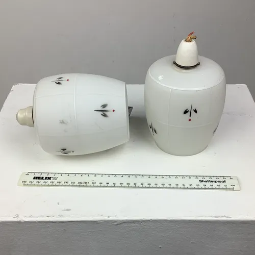 Small White Glass Lampshade with Black Floral Detail (2 available)