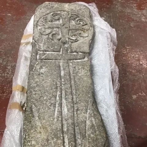 Tall Fake Celtic Gravestone (Light stone, Long Celtic Cross)