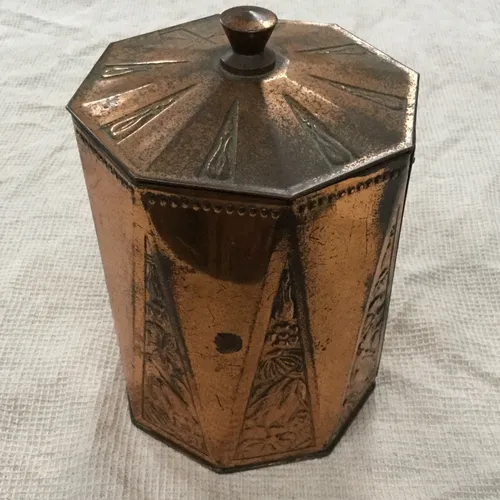 Octagonal copper jar with lid