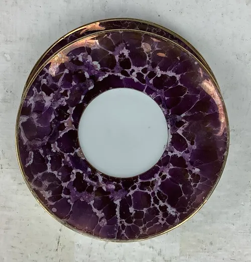 Purple and White Marble Saucers with Gold Rim