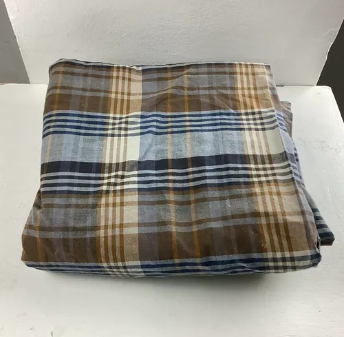 Brown and blue tartan fabric 