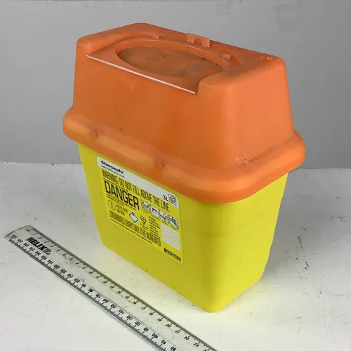 Yellow and Orange Plastic Medical Syringe Disposal Bin