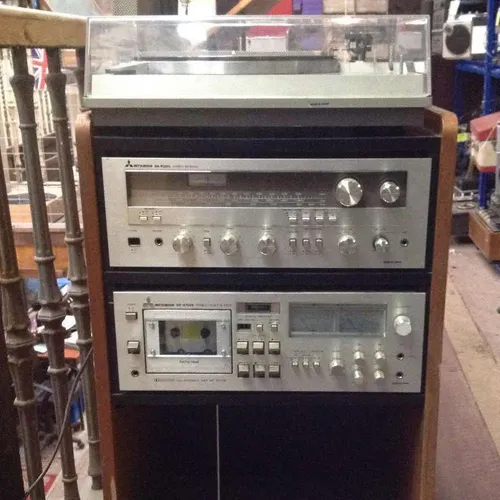 Mitsubishi sound system hi-fi stereo unit with turntable, amplifier and cassette tape deck