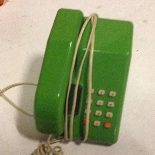 Green corded push button telephone