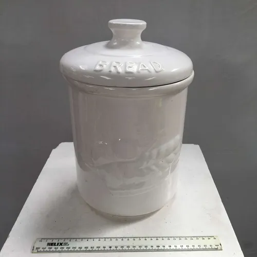 Round White Ceramic Bread Bin 1