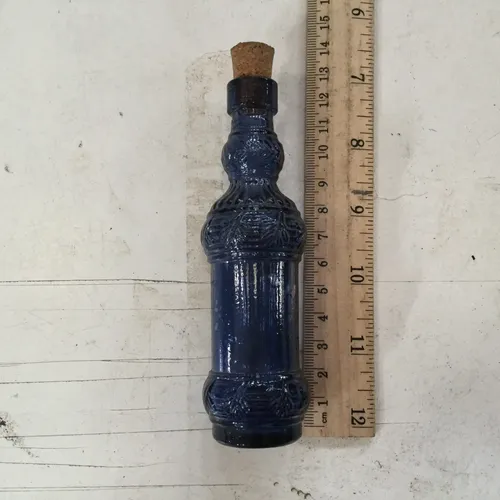 Period Small Blue Glass Medicine Bottle with Cork