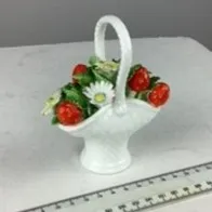 Small White Ceramic Flower Basket Ornament with Handle