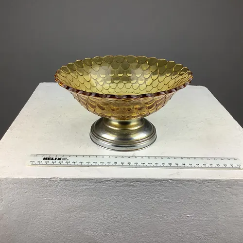 Yellow Glass Serving Dish on Metal Stand