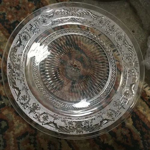 Circular Glass Plate with Cut Glass Etching
