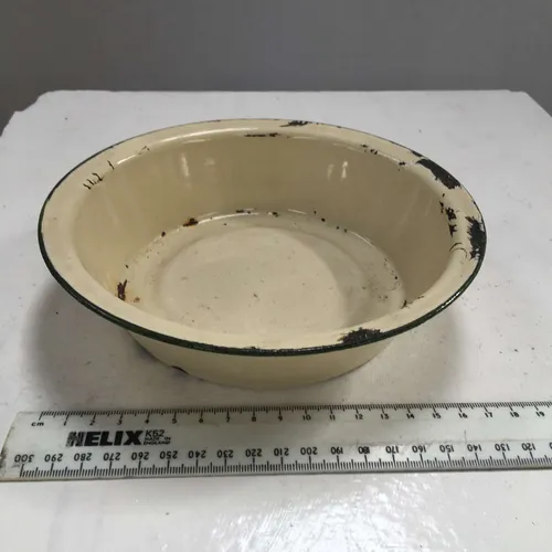 Period Aged Cream with Black Trim Enamel Bowl 